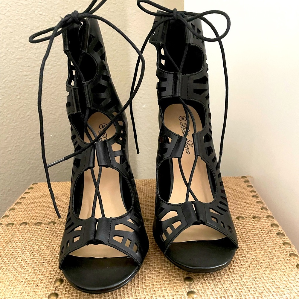 Black lace up heels